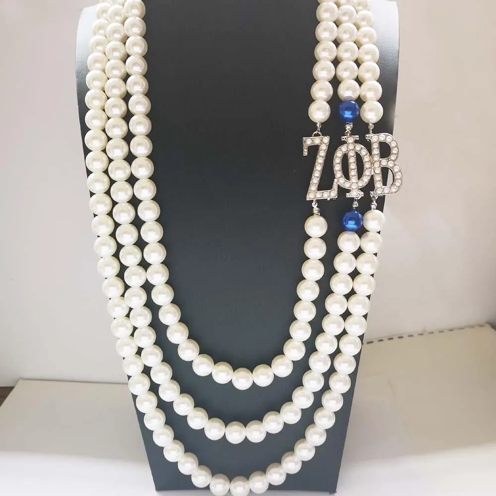 Grekiska bokstäver Sorority ZPB Multilayer Long Pearl Tillbehör Zob Zeta Phi Beta Crystal Pearl Necklace