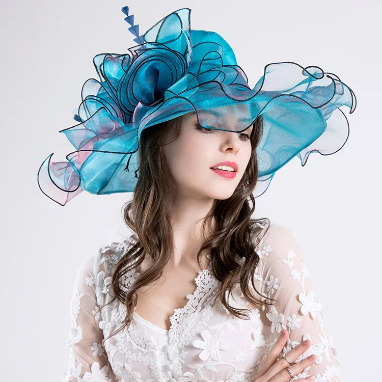 Acheter Chapeaux Derby Kentucky En Organza Pour Femmes, Casquette De Plage à Large Bord, Voile De Fleurs, Plumes, Mariage élégant, Fête D'église, Fedora