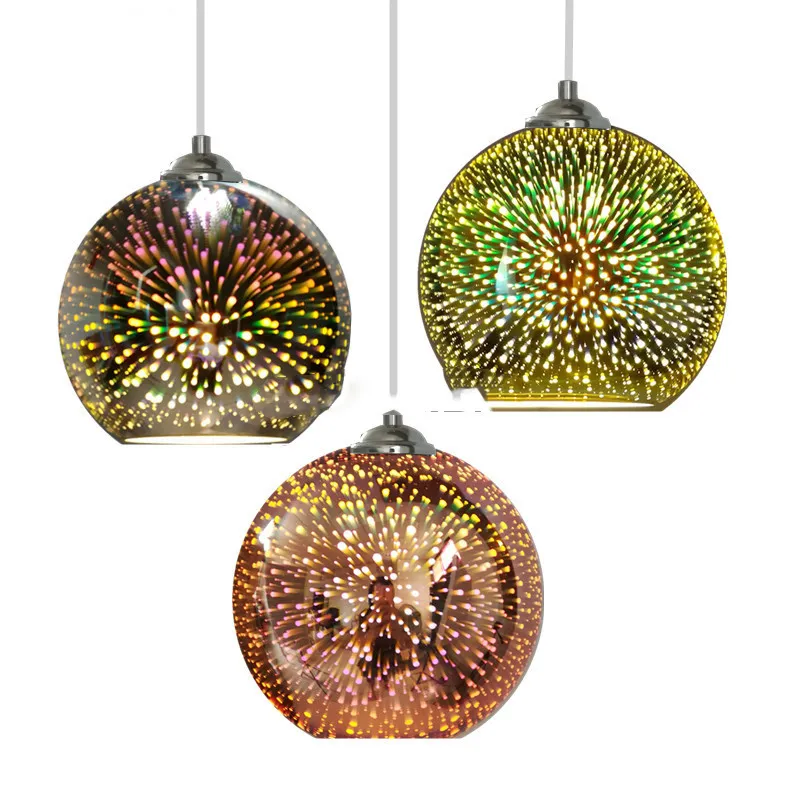 Varm modern fyrverkerier chim 3d glas boll pe modern hängande lampor glas boll hängande ljus kreativ mat kök bar hängande lampa 3 färger