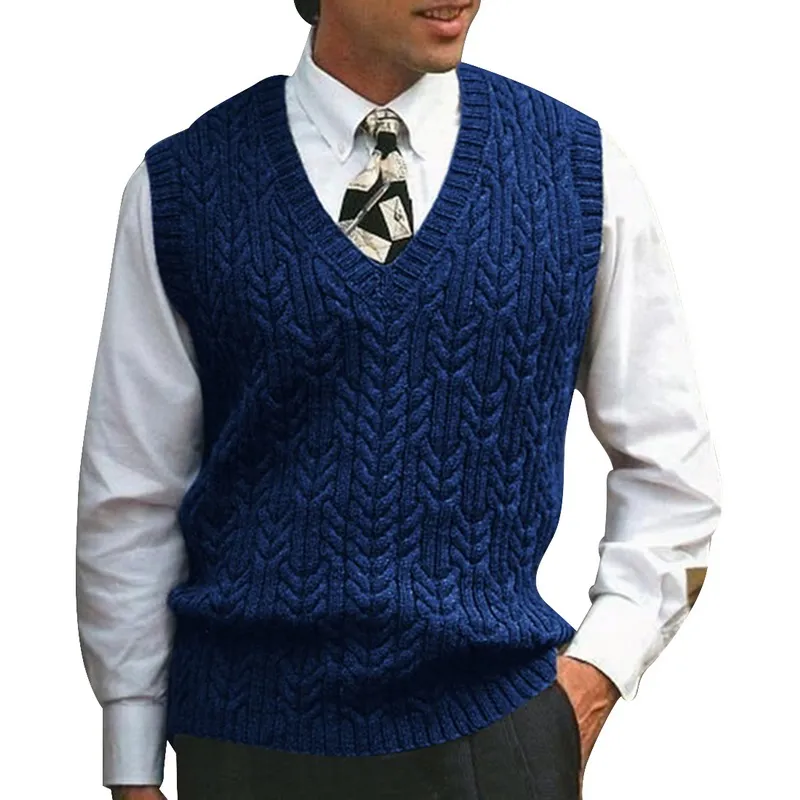 2020 Men Knitting Sweater Vest Solid Color Cashmere Sweaters Sleeveless Pullover Men V-Neck Slim Knitted Waistcoat