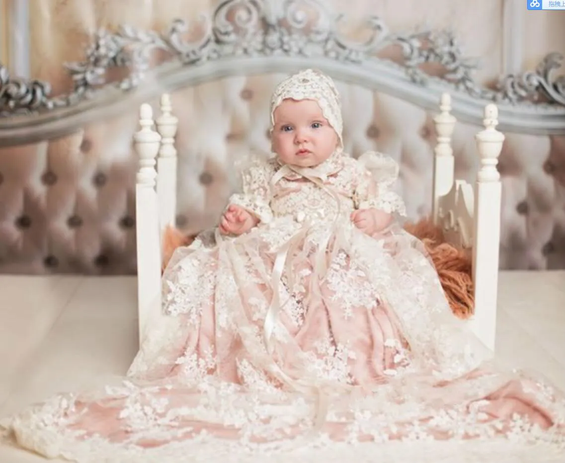 Pink Baptism Girls Christening nightgown and robe set...