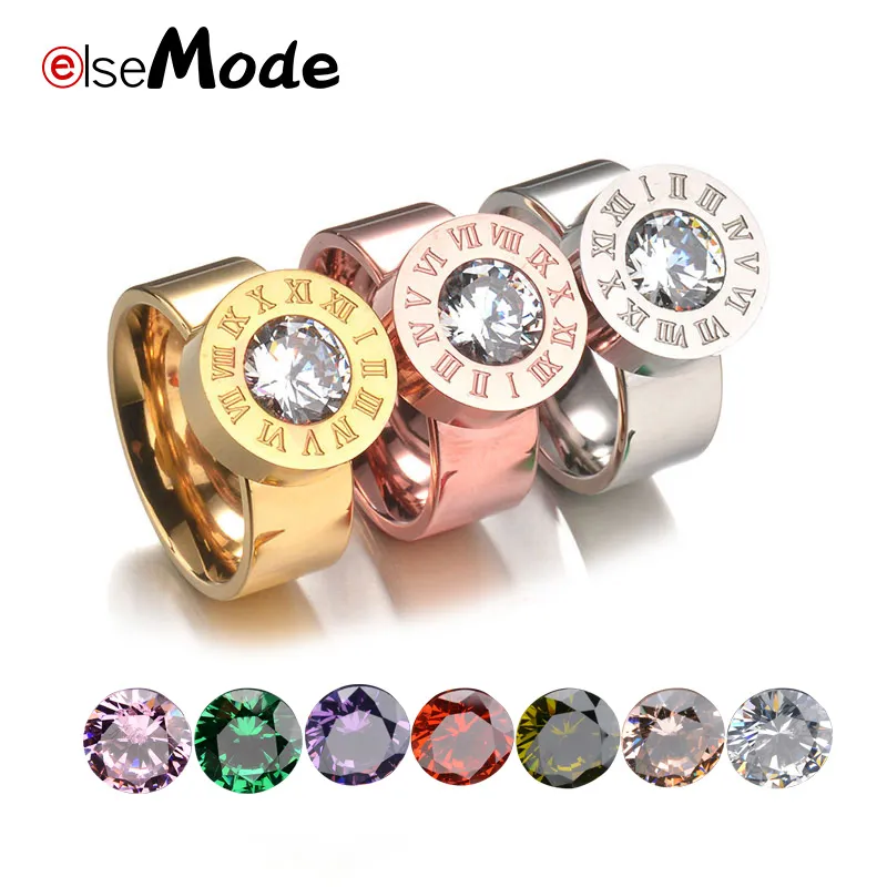 ELSEMODE 1Ring + 7PC CZ 스톤 교환 가능 로마 숫자 약혼 결혼 반지 316 L 여성용 스테인레스 스틸 소녀