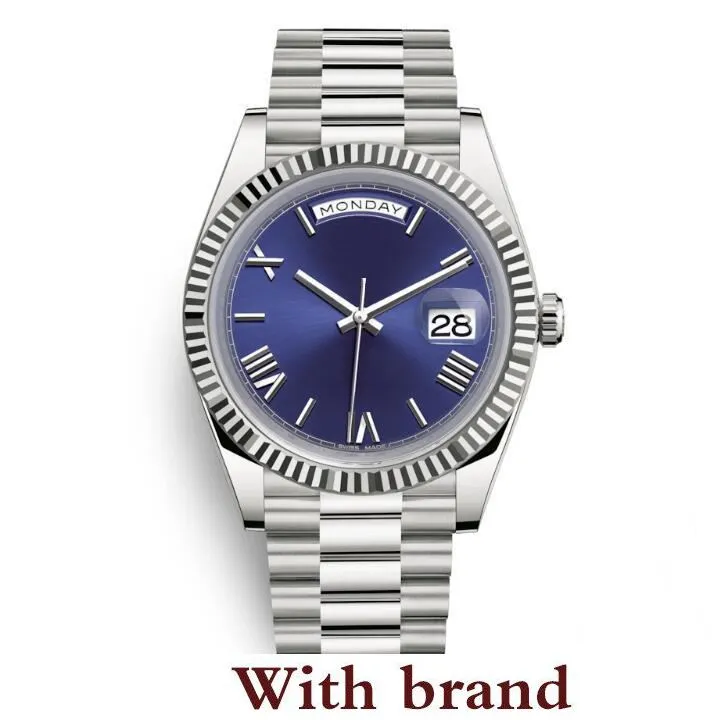 nouveau luxe casual hommes montre président automatique montres hommes bracelet en argent cadran bleu montres hommes suisses montres jour 40mm coupon