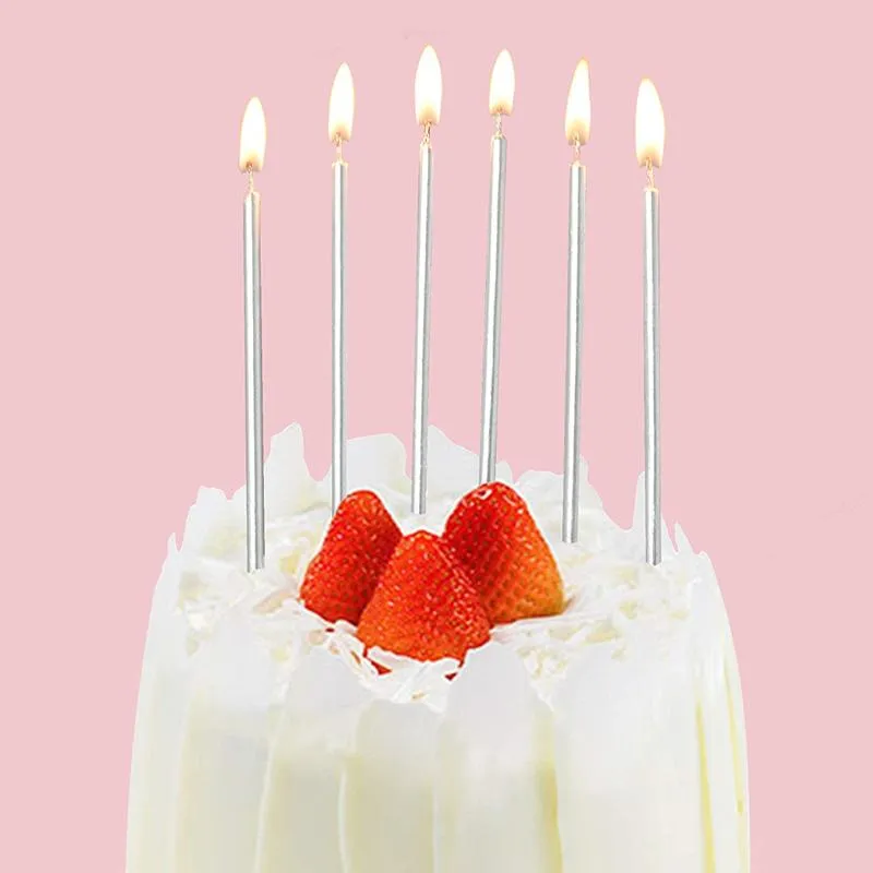 6 Pezzi lungo e sottile torta Candele metallici compleanno candele lunghe e  sottili candele in titolari per la festa nuziale Agglutini le decorazioni
