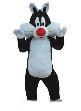 2019 Costume mascotte gatto Silvestro di alta qualita per animale adulto grande nero con festa bianca di Halloween Purim