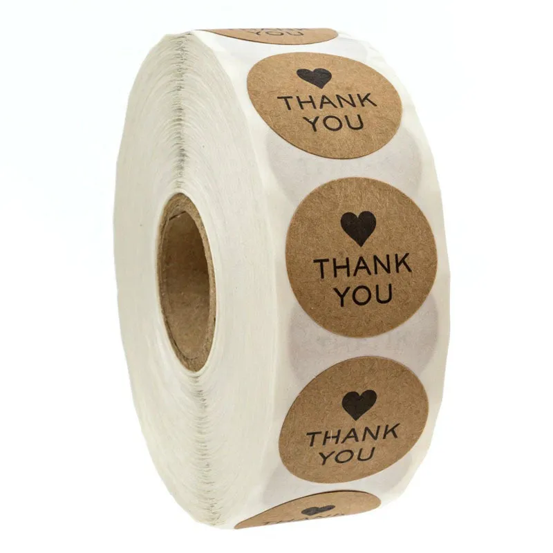 Wholesale Thank You Round Kraft Paper Sticker With Black Heart 1 Inch ...