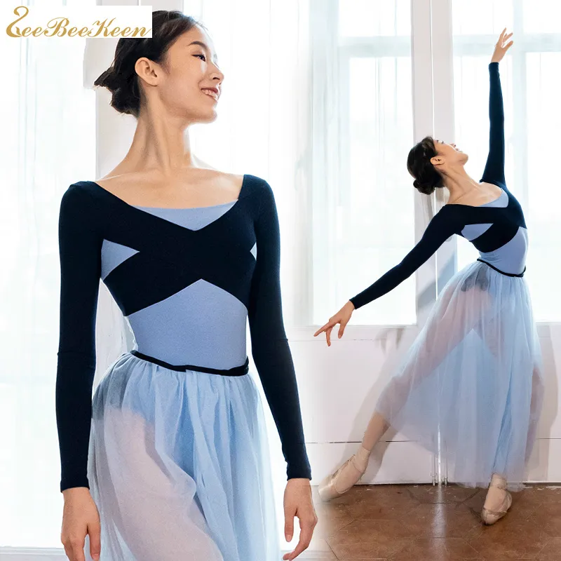 Bühnenabnutzungsballett Gymnastik Trikot Ballerina Training Kostüm für Frauen Tanz Erwachsene Yoga Bodysuit Farbe Kontrastanzug