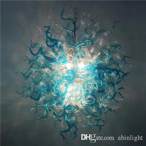 Morden Blue Mouth Blown Glass Chandelier Art 장식 Murano Crystal Pendant 램프 웨딩 장식