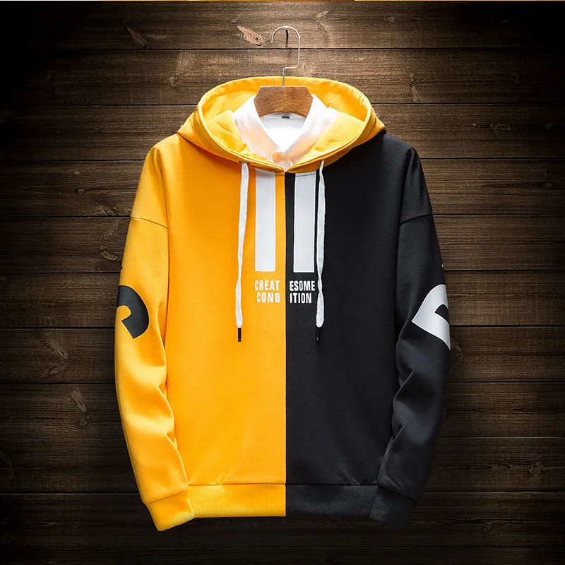 Hot Hoodies Sweatshirts Men Color Block Patchwork Letter Print Plus Size Hoodie Hombre Hip Hop Streetwear 2018 Men Clothing RL5811A