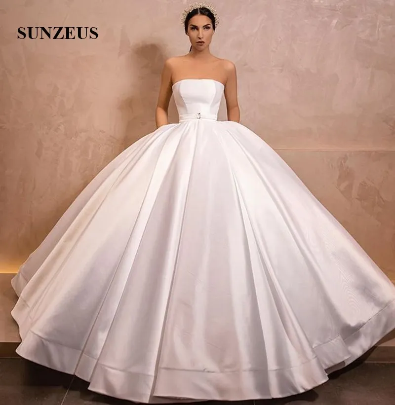 Vestidos De Novia De Satén Sin Tirantes Para Mujeres Vestidos De