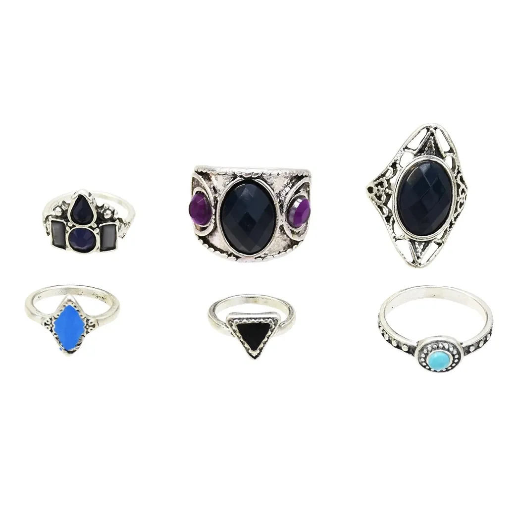 Rhinestone Beads Midi Finger Ring Sets Ethnic Women Girls Rings 6pc/set