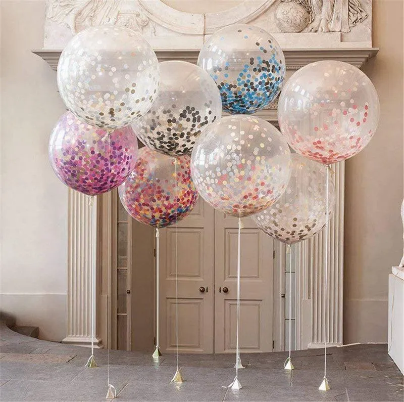 36inch confetti balões de lantejoulas limpar balão de látex para aniversário de casamento Halloween festa decoração balões 8 cores hha943