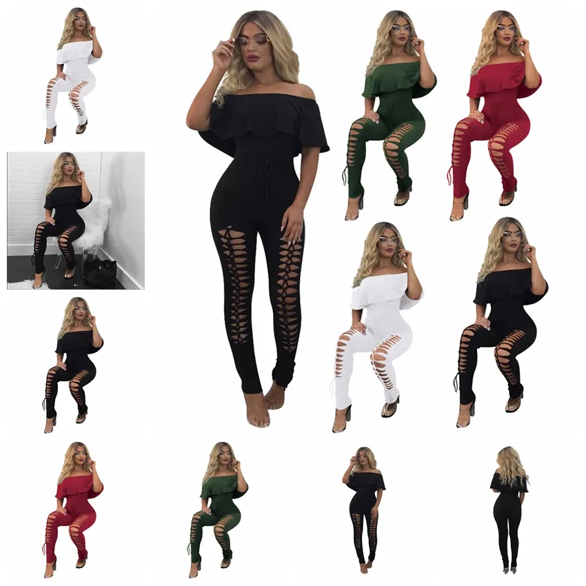 Jumpsuits Europe United States fashion solid color sexy strapless shoulder lotus leaf side thin piece pants Support mixed batch