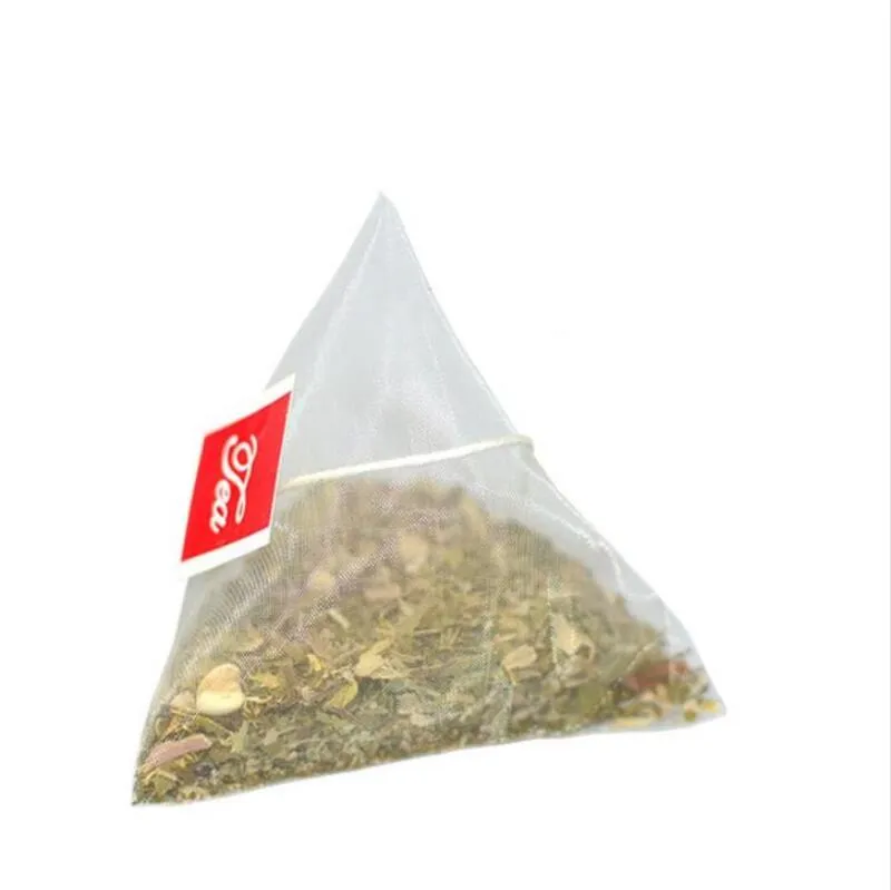 Sachets de thé jetables vides de 6,5 * 8 cm avec des filtres en nylon de pyramide d'étiquette de chaîne de filtres d'infuseur de thé d'herbe pour le thé en vrac IIA22