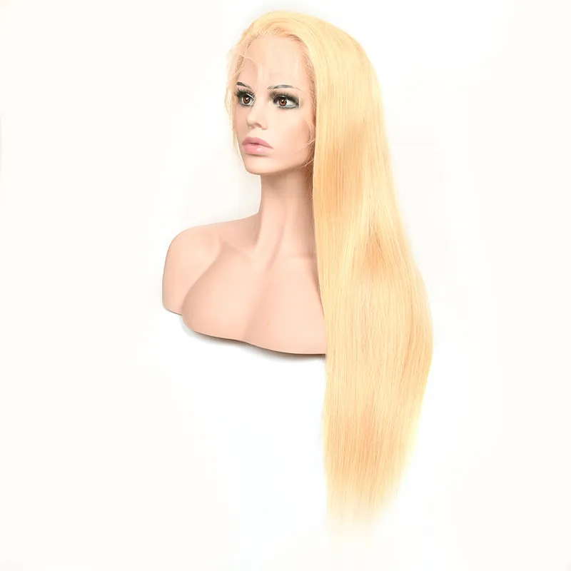 Brazilian Virgin Hair 613# Color Lace Front Wigs Straight Human Hair Blonde 13x4 Wigs Adjustable Strand 10-30inch