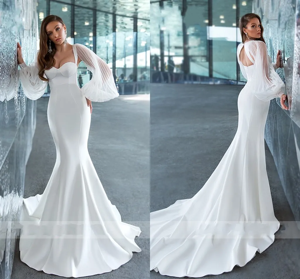 Juliet Långärmad Modest Bröllopsklänningar Mermaid 2020 Pläterad Sweetheart Keyhole Backless Party Bridal Gowns Robes de Marie Vestidos de