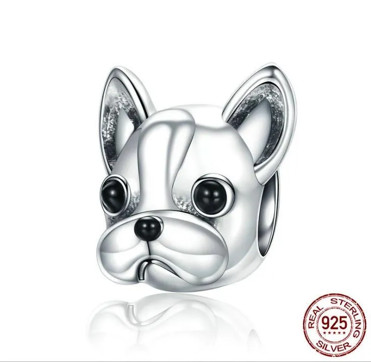 Ciondoli in vero argento sterling 925 per braccialetti europei Perline per cani Bulldog adatti a braccialetti con ciondoli Accessori per gioielli animali fai da te