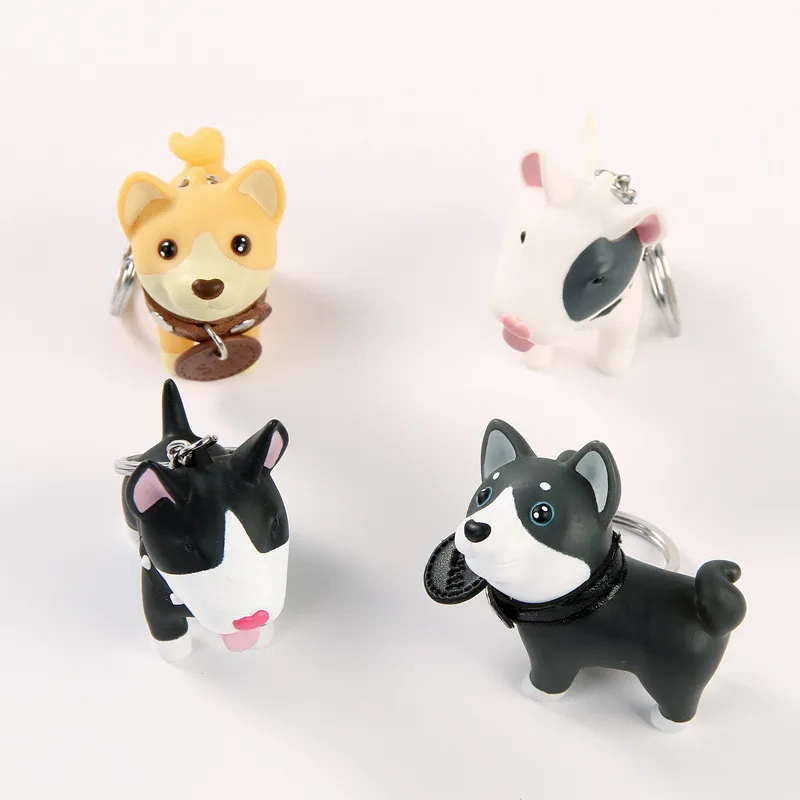 Tecknad hund nyckel kedja handmålade hantverk hund tjur terrier keychain pvc djur figur prydnad för bil nyckelring