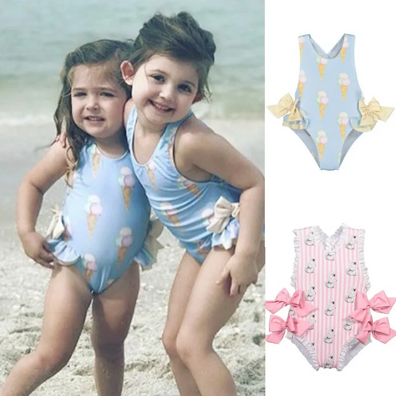 Retail Baby Girls Beautiful Swimming Wear Passar Lovely Flamingo Ice Cream Bear Giraff Baddräkter Barn Mode Badkläder