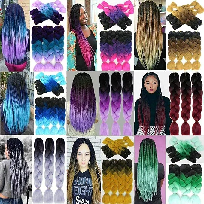 Whole Ombre Braiding Hair Synthetic Two Tone Hair Color Pink Brown Jumbo Braids Bulks Extensions Cheveux 24inch Ombre Box Brai9593752