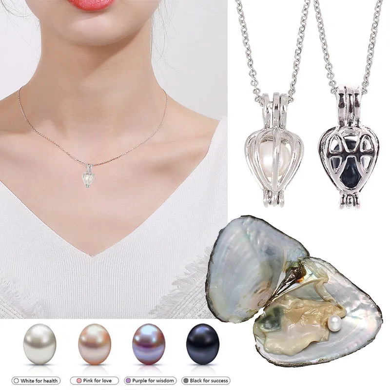 Fashion Popular Natural Oyster Wish Pearl Pendant Charm Necklace Gift Box Women Jewelry Gift