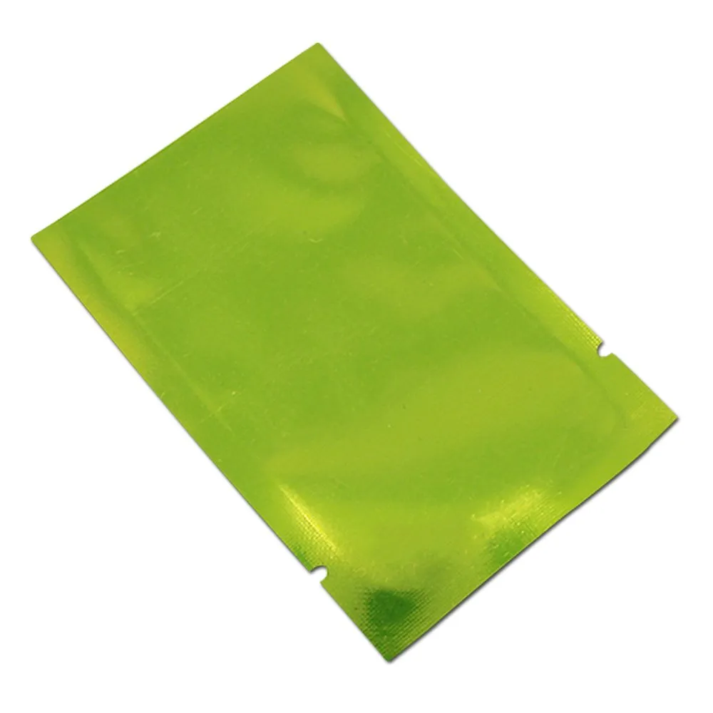 200 pz 6*9 cm verde lucido open top sacchetto di imballaggio foglio di alluminio termosaldatura sacchetti sottovuoto sacchetti di stoccaggio di energia a fondo piatto