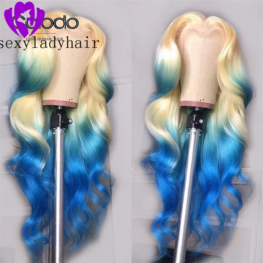 Ombre Blue Wig Heat Resistant Fiber Hair Synthetic Lace  display picture 2