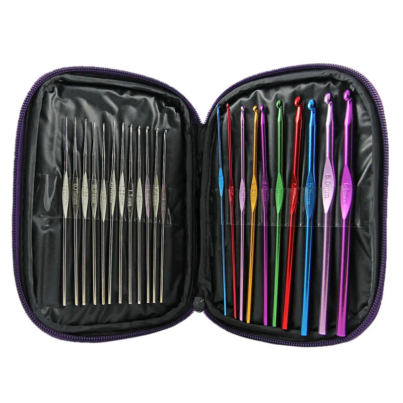 50set/lot 22 stcs/set aluminium haak haken naalden haaknaald gebreide weefstenen brei knitting craft case kit gratis schip