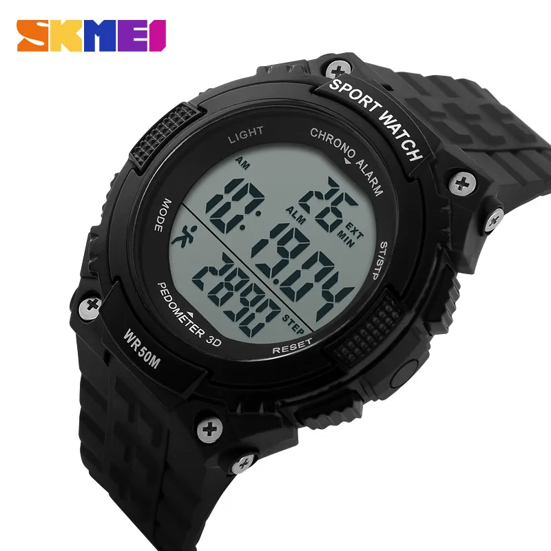 Skmei Mens Watches Chrono Sport Wristwatch Men Digital Pedemer Men for Waterproof Reloj Masculino Hombre 1112256Dのための目覚まし時計
