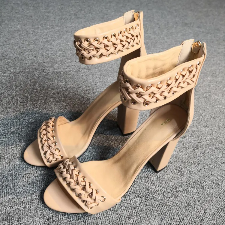 Elegant Apricot High Heel Sandals Comfort Square Toe Party Shoes