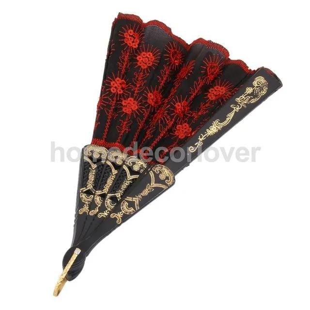 Wholesale- Spanish Folding Hand Fan Silk Embroidered Sequin Wedding Dance Party Favours