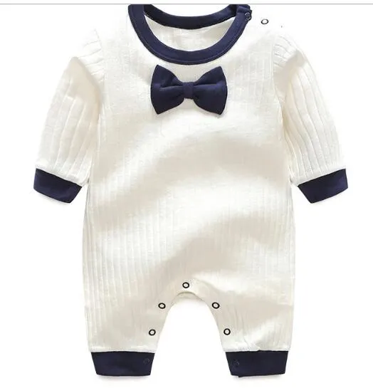 born baby cotton Gentleman Bow Tie rompers long sleeve jumpsuit one-piece jumpsuits toddle infant kids designer clothes