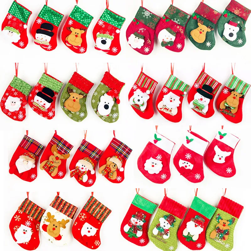 Christmas Kousen Geschenken Sneeuwpop Elk Santa Claus Stocking Tassen Hotel Restaurant Bestek Tas Kerstboom Opknoping Ornament Home Party Dec