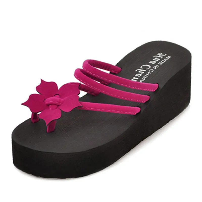 Platform Wedge Flip Flops Sandaler Kvinnor 2019 Sommar Mode Blomma Högklacken Flip Flops Wedges Plattform Skor Kvinnor Slider Höga Slippers