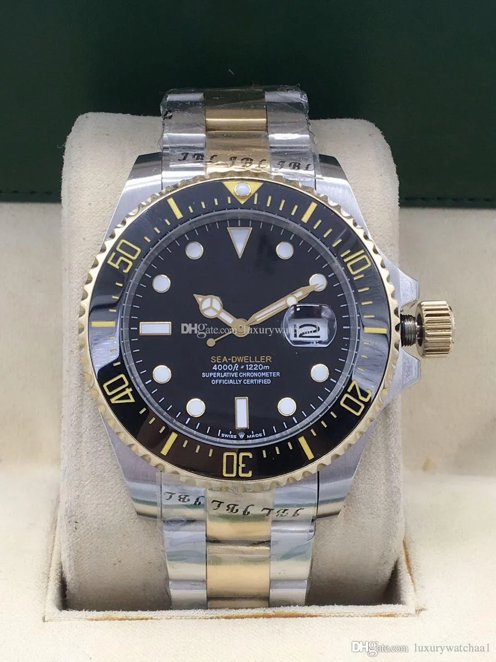 Высококачественные роскошные часы Новый 18-каратного золота SEA-DWELLER 43 мм 126603 Мужские часы с автоматическим подметанием Механическая керамическая рамка Оригинальная застежка