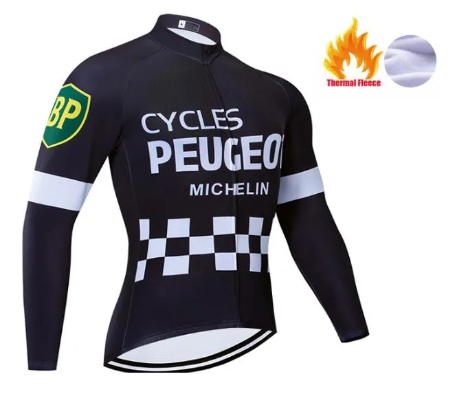 2024 Peugeot Winter Thermal Polar Jersey MTB Bike Cycling Koszulki długie