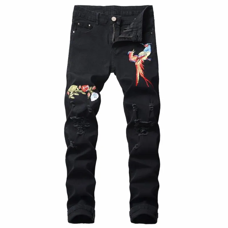 Rose embroidered jeans sales mens