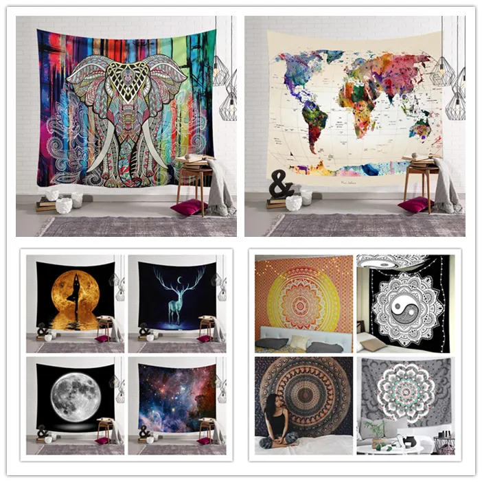 Storlek Polyester Tapestry Bohemian Mandala Beach Handdukar Elephant Hippie Kasta Yoga Mat Bad Handduk Indisk Vägg Hängande Heminredning