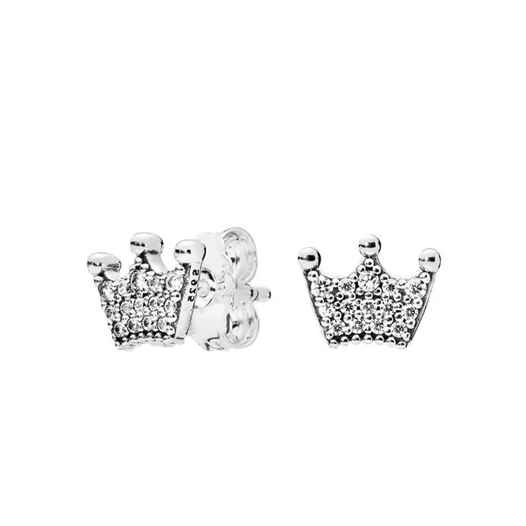 NEW Fashion CZ Diamond 18K Rose Gold Stud Earrings for Pandora 925 Silver Magic crown Earring Original Gift Box set for Women Girls