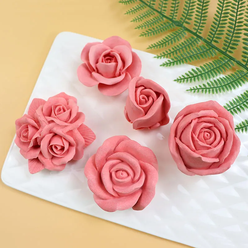 YIZWINS Lot De 5 Moules Silicone 3D Rose - Moule Fleur Pour Savon, Bougie, Chocolat, Gâteau, Fondant - Silicone Alimentaire