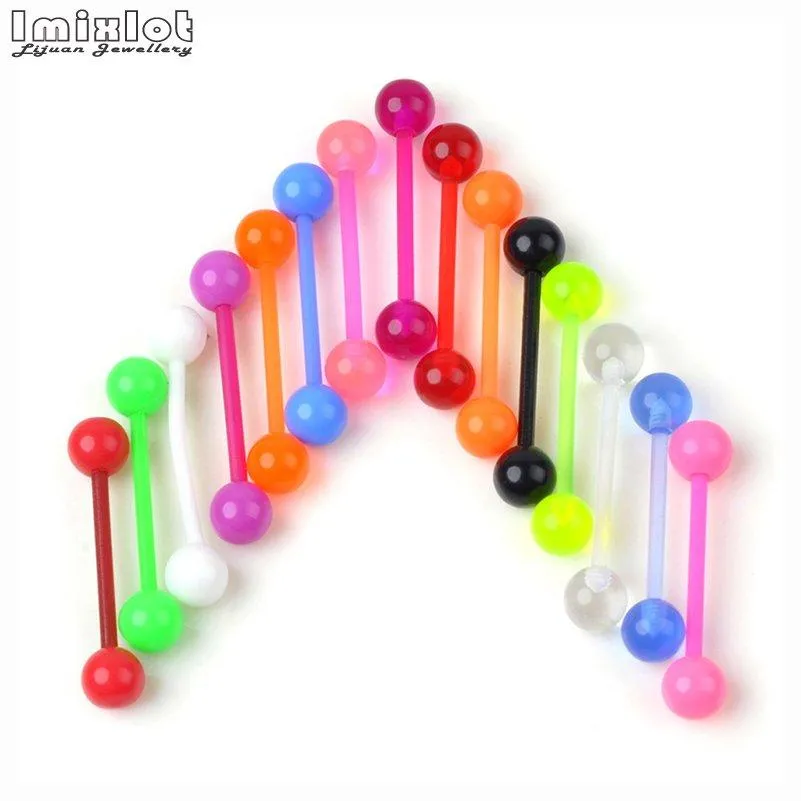 20pcs Plastic Tongue Piercing Barbell Bars Piercing Tongue Rings Candy Color Fashion Body Jewelry For Women Wholesale Jewelry