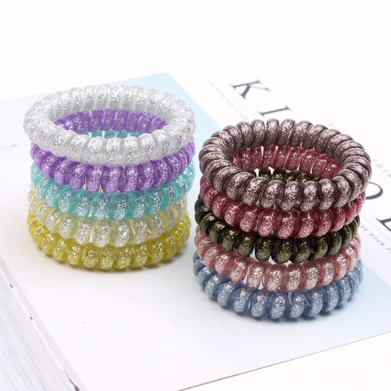Colorful Elastic Girls Women Rubber Coil Hair Ties Spiral Shape Hair Ring Bands Ponytail Holders Accessories