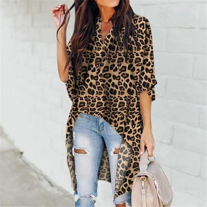 Frauen Damen Sommer Leopard Druck Chiffon Halbe Hülse Casual Shirt Tops Bluse Frauen Bluse Top Femme Camisas Mujer