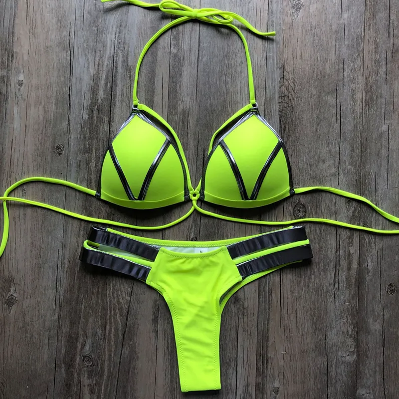 2021 New Bikini Set Summer Gilding Cloth Splicing Swimwear Bandage Brazilian Bikini Women Beach Wear Bathing Suit Popular Female Swimsuit