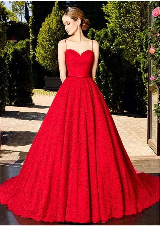 Red lace reasonale spaghetti strap dress