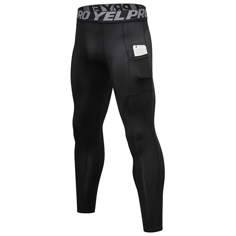 Homem bolso da calça de compressão Correndo Pants Men treinamento da aptidão Sports Leggings Gym Calça de Jogging masculino Sportswear Yoga Bottoms