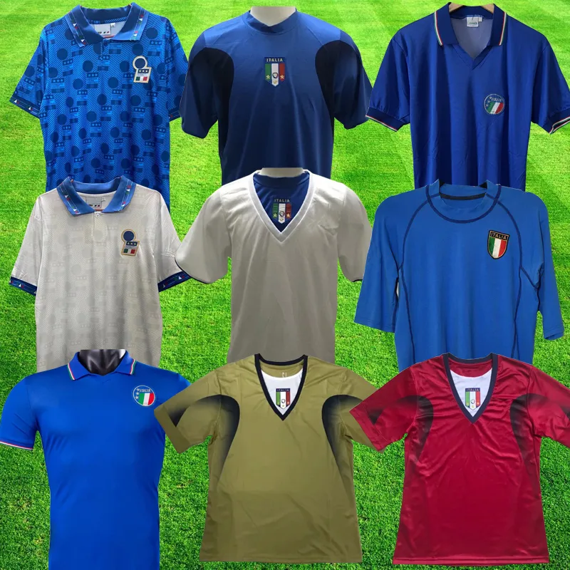 탑 레트로 2006 TOTTI PIRLO 축구 유니폼 1994 ZOLA R BAGGIO maglia 2000 1986 1990 MALDINI BUFFON ITALIA 파란색 흰색 축구 셔츠