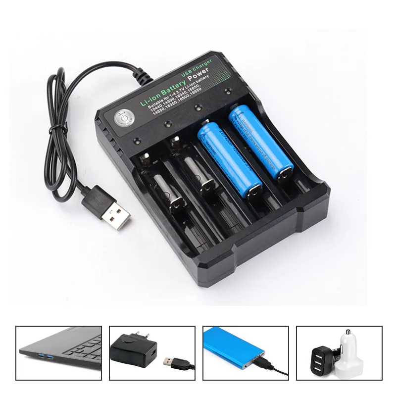 18650 Batteriladdare 4 Bay Smart Universal Four Slot USB Snabb Laddare för uppladdningsbara Li-ion Batterier 10440 14500 16340 16650 14650 18350 18500