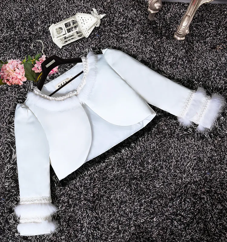Sweet White Applique Feathers Girls Capes/Jackets Princess Party Coat