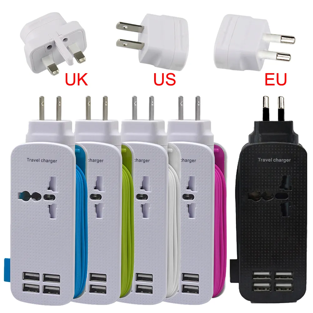 4 USB Fast Charger EU US UK Power Adapter Universal Portable Mobile Phone Wall Charger Travel Charger Universal for Smart Phone Tablet PC